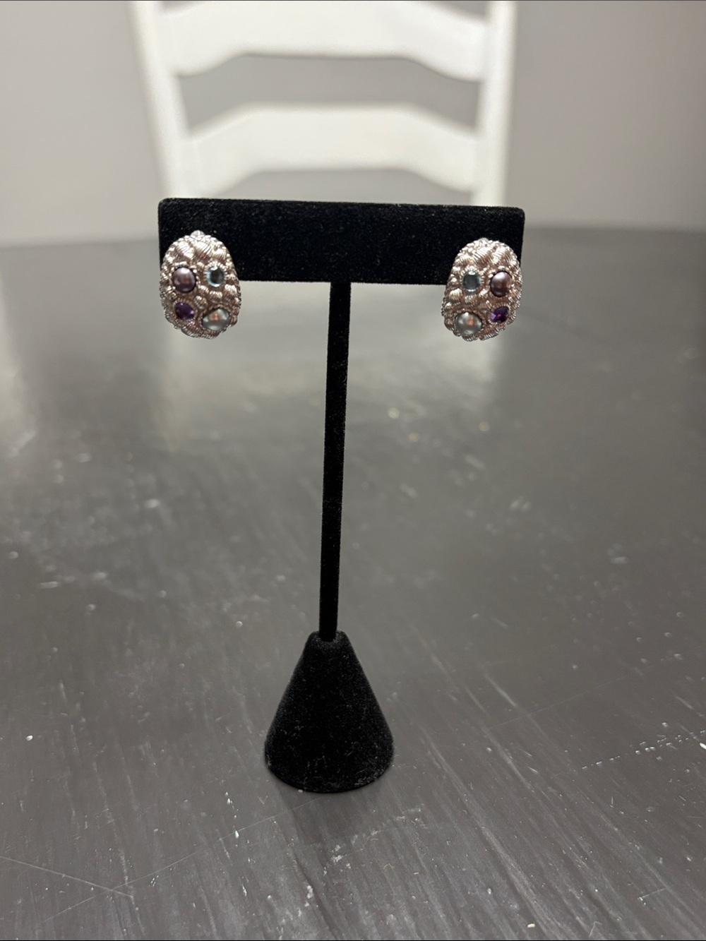 Judith Ripka 925 silver  Multi-Gem Cluster Stud Earrings